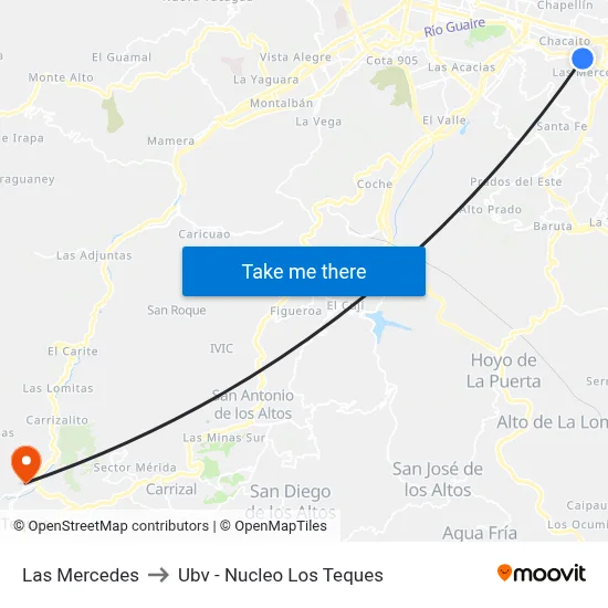 Las Mercedes to Ubv - Nucleo Los Teques map