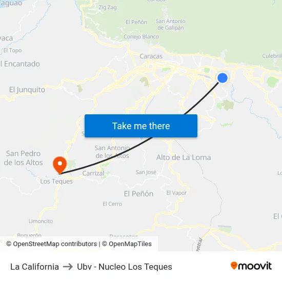 La California to Ubv - Nucleo Los Teques map