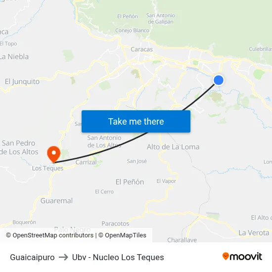 Guaicaipuro to Ubv - Nucleo Los Teques map