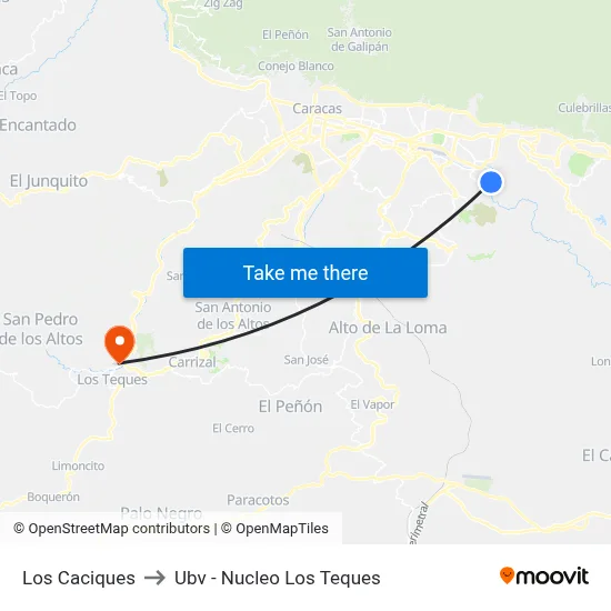 Los Caciques to Ubv - Nucleo Los Teques map