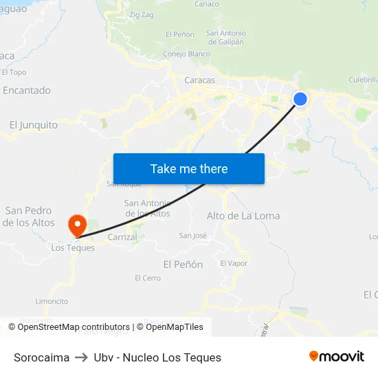 Sorocaima to Ubv - Nucleo Los Teques map