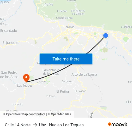 Calle 14 Norte to Ubv - Nucleo Los Teques map