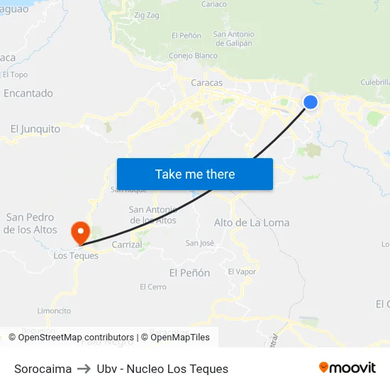 Sorocaima to Ubv - Nucleo Los Teques map