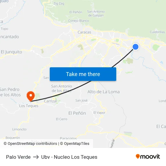 Palo Verde to Ubv - Nucleo Los Teques map