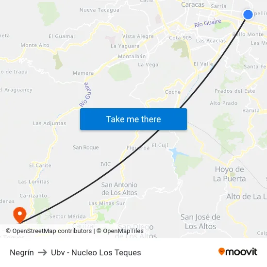 Negrín to Ubv - Nucleo Los Teques map