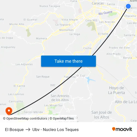 El Bosque to Ubv - Nucleo Los Teques map