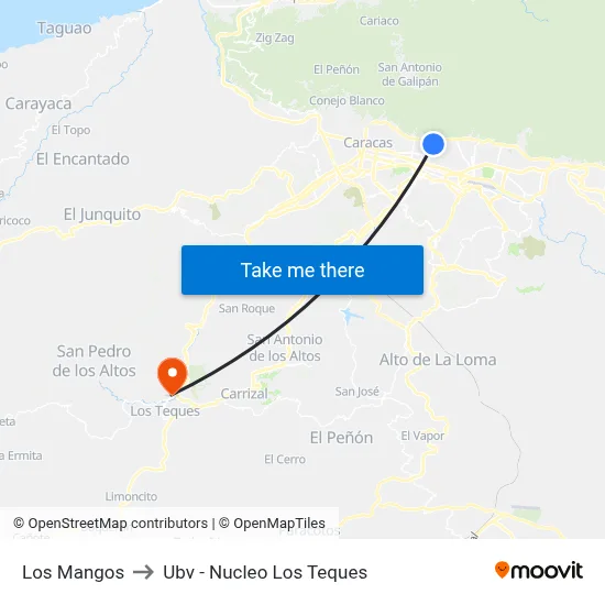 Los Mangos to Ubv - Nucleo Los Teques map