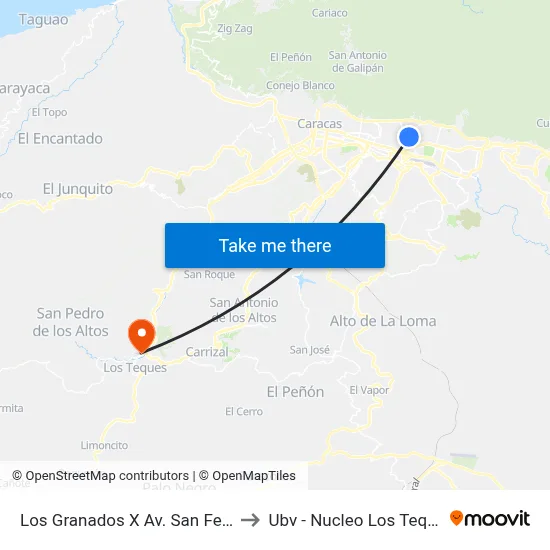 Los Granados X Av. San Felipe to Ubv - Nucleo Los Teques map