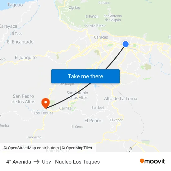 4° Avenida to Ubv - Nucleo Los Teques map