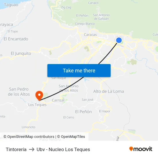 Tintorería to Ubv - Nucleo Los Teques map