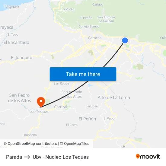Parada to Ubv - Nucleo Los Teques map