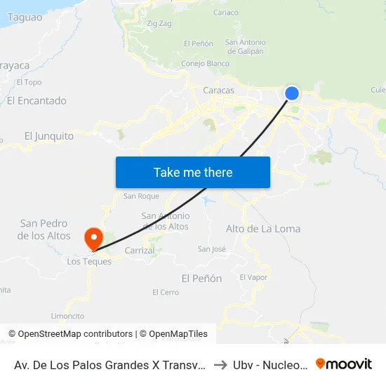 Av. De Los Palos Grandes X Transversal De Los Palos Grandes to Ubv - Nucleo Los Teques map