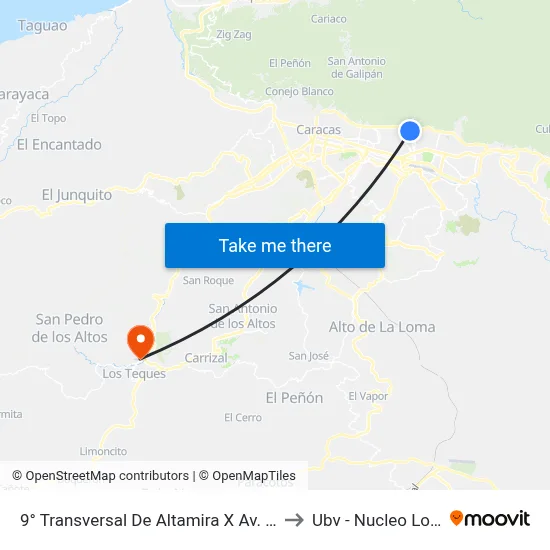 9° Transversal De Altamira X Av. San Juan Bosco to Ubv - Nucleo Los Teques map