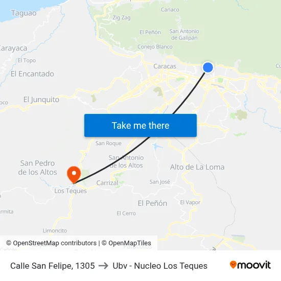 Calle San Felipe, 1305 to Ubv - Nucleo Los Teques map