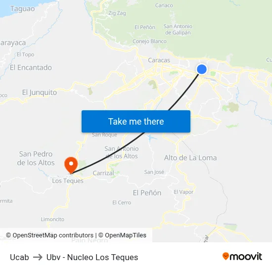 Ucab to Ubv - Nucleo Los Teques map