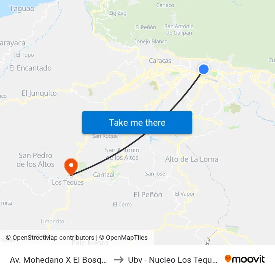 Av. Mohedano X El Bosque to Ubv - Nucleo Los Teques map