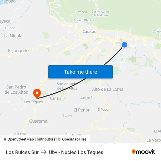 Los Ruices Sur to Ubv - Nucleo Los Teques map
