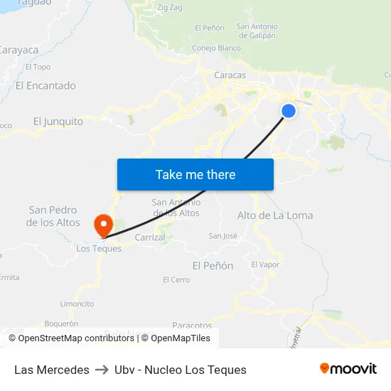 Las Mercedes to Ubv - Nucleo Los Teques map