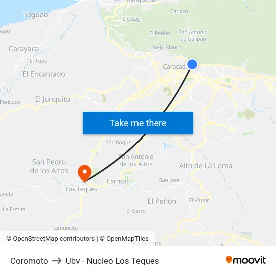 Coromoto to Ubv - Nucleo Los Teques map