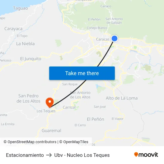 Estacionamiento to Ubv - Nucleo Los Teques map