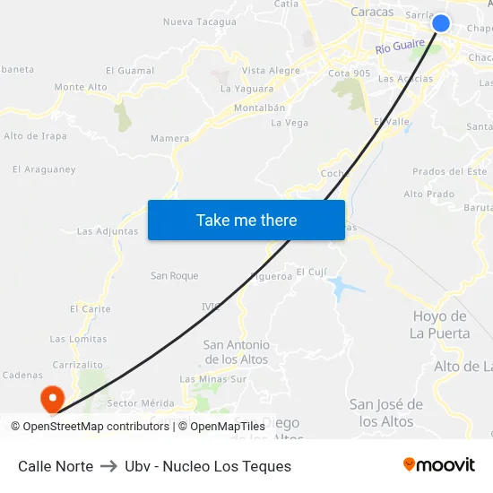 Calle Norte to Ubv - Nucleo Los Teques map