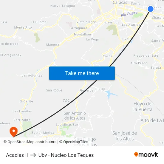 Acacias II to Ubv - Nucleo Los Teques map