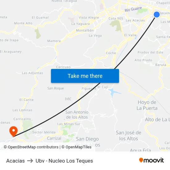 Acacias to Ubv - Nucleo Los Teques map