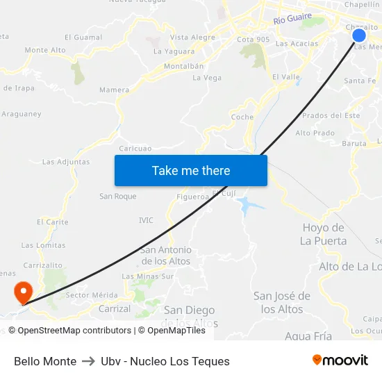 Bello Monte to Ubv - Nucleo Los Teques map