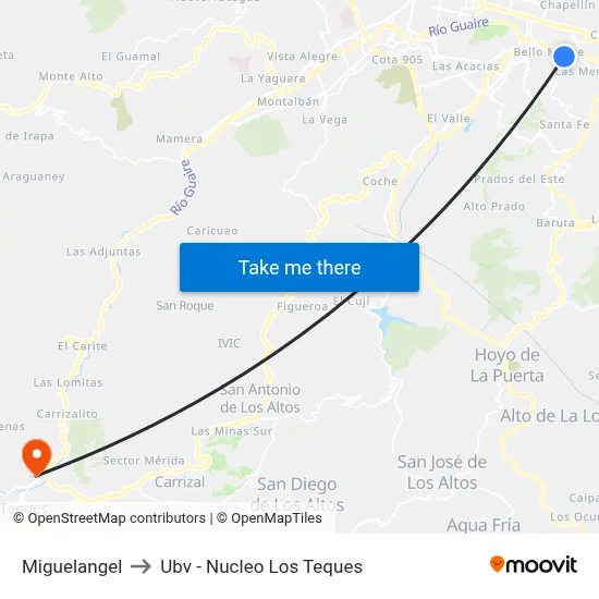 Miguelangel to Ubv - Nucleo Los Teques map