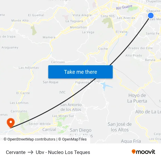 Cervante to Ubv - Nucleo Los Teques map