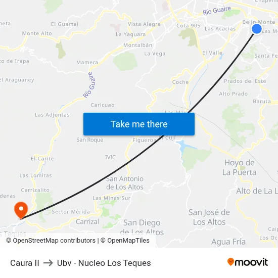 Caura II to Ubv - Nucleo Los Teques map