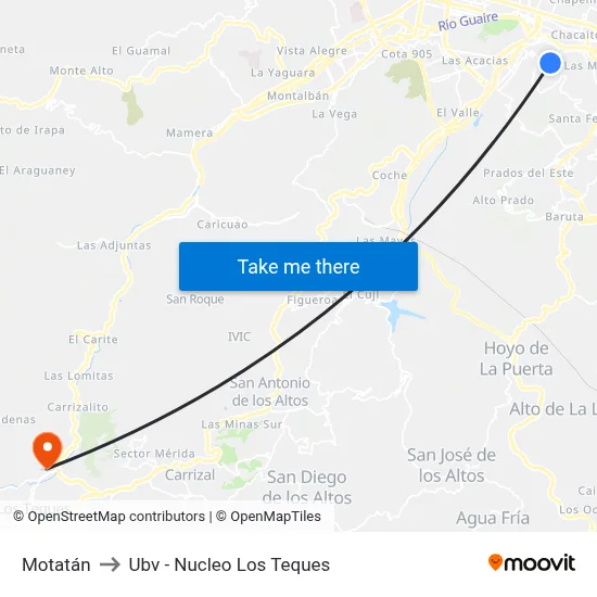 Motatán to Ubv - Nucleo Los Teques map
