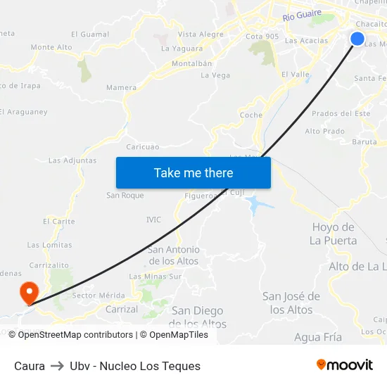 Caura to Ubv - Nucleo Los Teques map