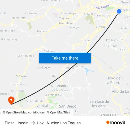 Plaza Lincoln to Ubv - Nucleo Los Teques map