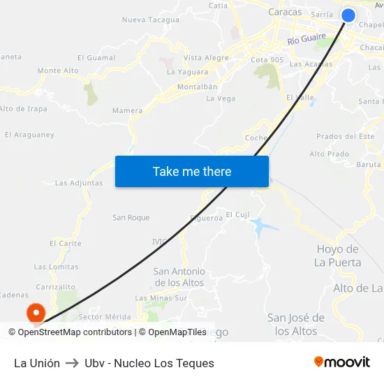 La Unión to Ubv - Nucleo Los Teques map