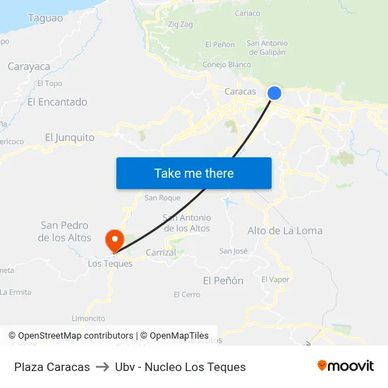 Plaza Caracas to Ubv - Nucleo Los Teques map