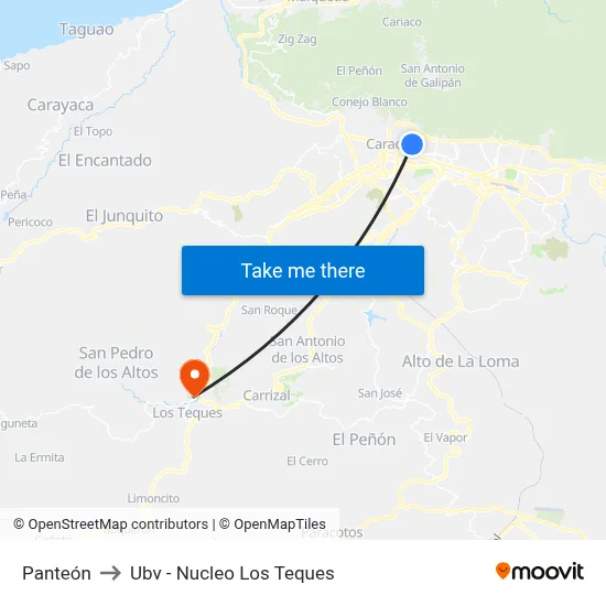 Panteón to Ubv - Nucleo Los Teques map
