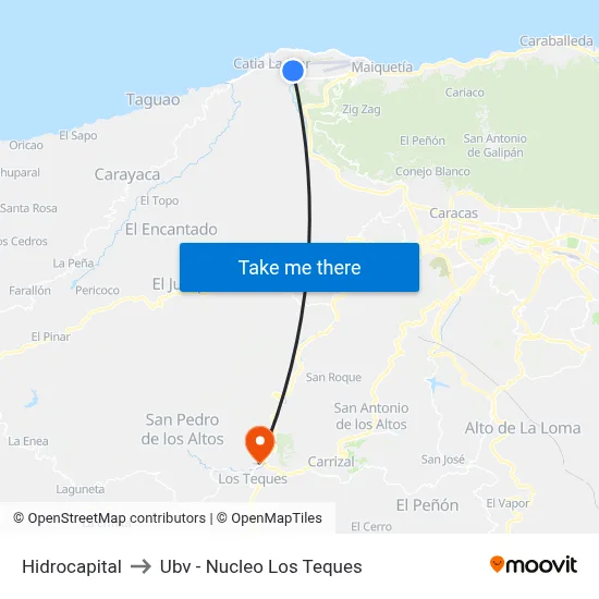 Hidrocapital to Ubv - Nucleo Los Teques map