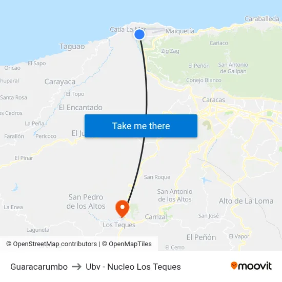 Guaracarumbo to Ubv - Nucleo Los Teques map