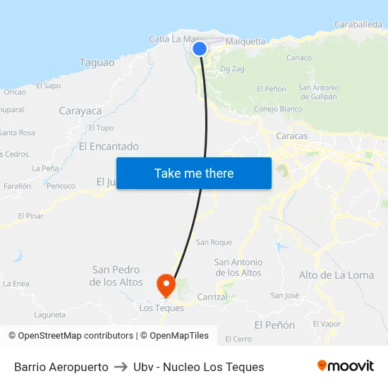 Barrio Aeropuerto to Ubv - Nucleo Los Teques map