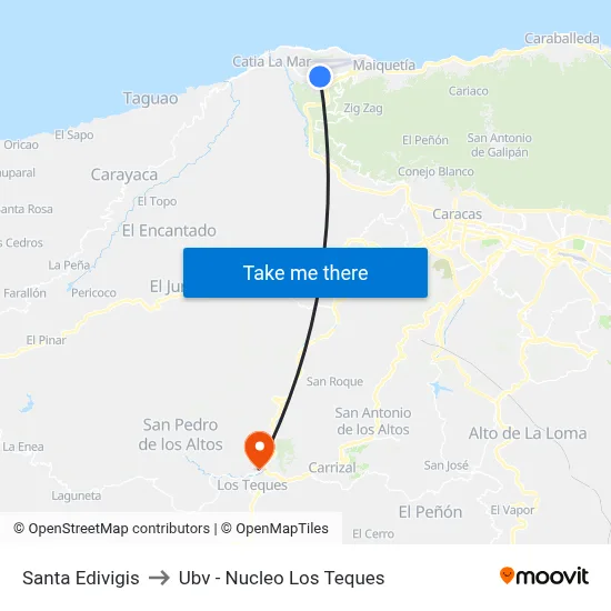 Santa Edivigis to Ubv - Nucleo Los Teques map