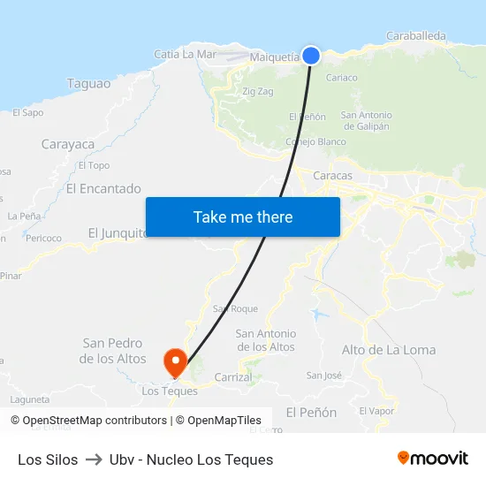 Los Silos to Ubv - Nucleo Los Teques map