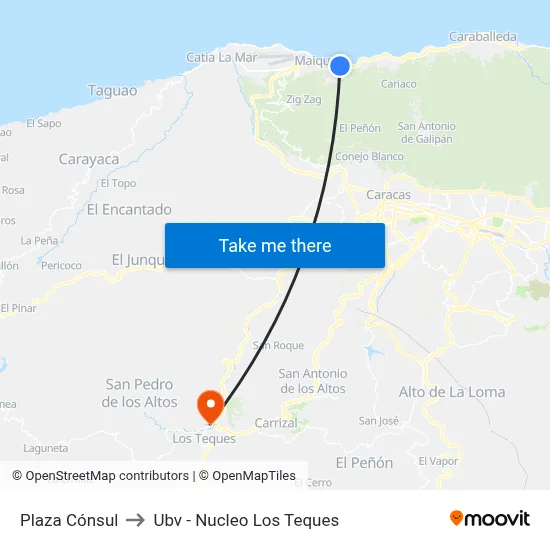Plaza Cónsul to Ubv - Nucleo Los Teques map