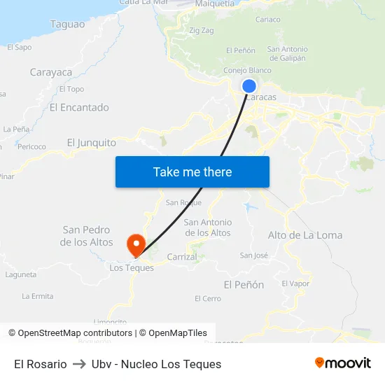 El Rosario to Ubv - Nucleo Los Teques map