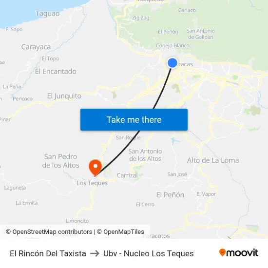 El Rincón Del Taxista to Ubv - Nucleo Los Teques map