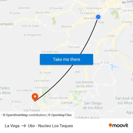 La Vega to Ubv - Nucleo Los Teques map