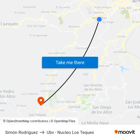 Simón Rodríguez to Ubv - Nucleo Los Teques map