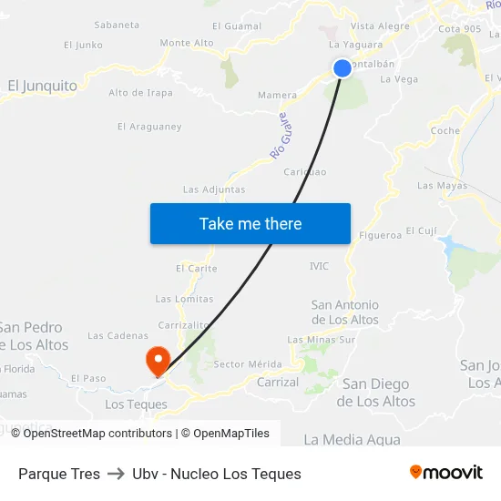 Parque Tres to Ubv - Nucleo Los Teques map