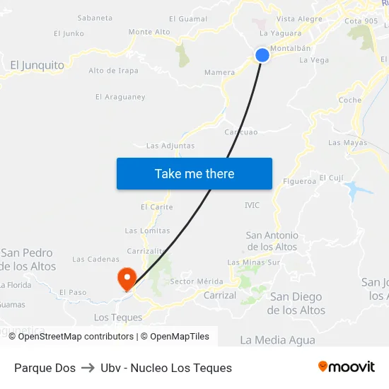 Parque Dos to Ubv - Nucleo Los Teques map