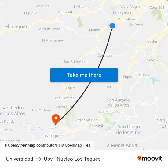 Universidad to Ubv - Nucleo Los Teques map